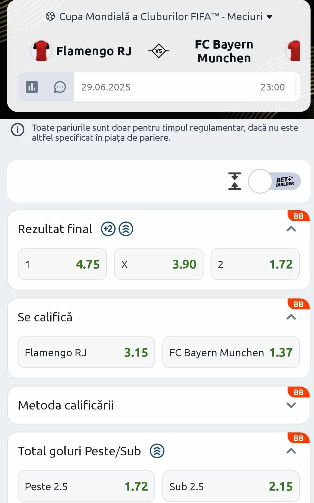 Cote pariuri Flamengo vs Bayern oferite de Betano