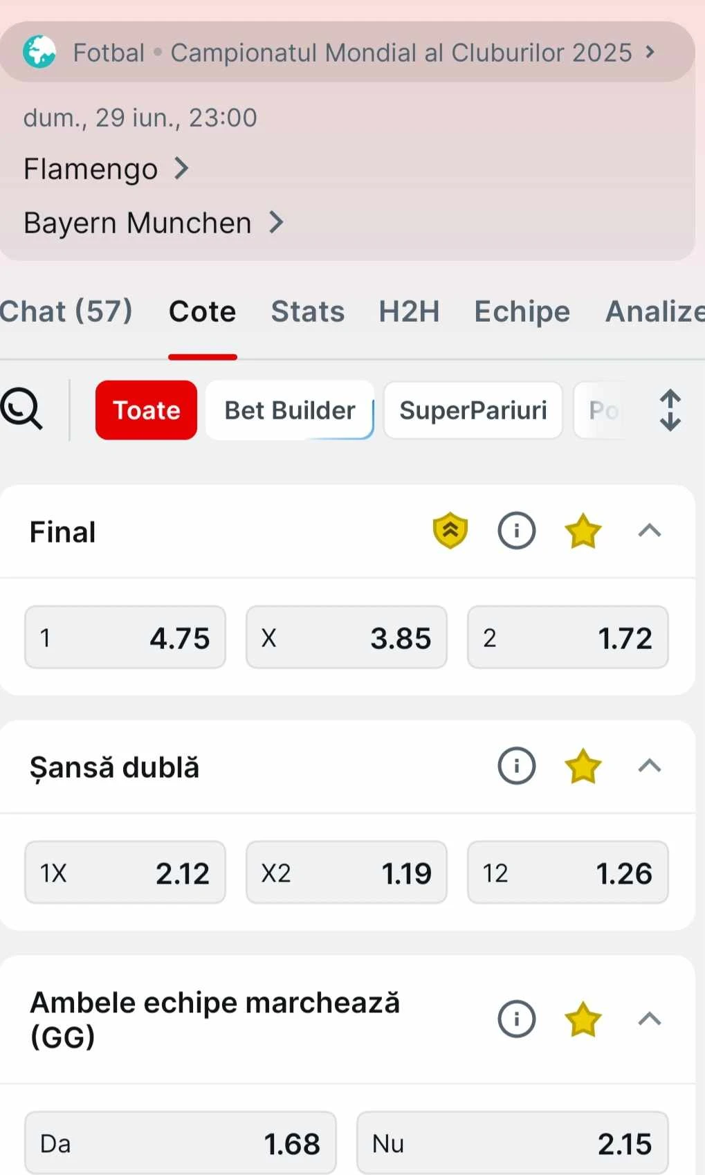 Cote pariuri Flamengo vs Bayern de la Superbet
