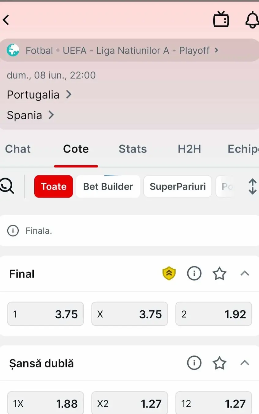Cote pariuri Portugalia vs Spania de la Superbet
