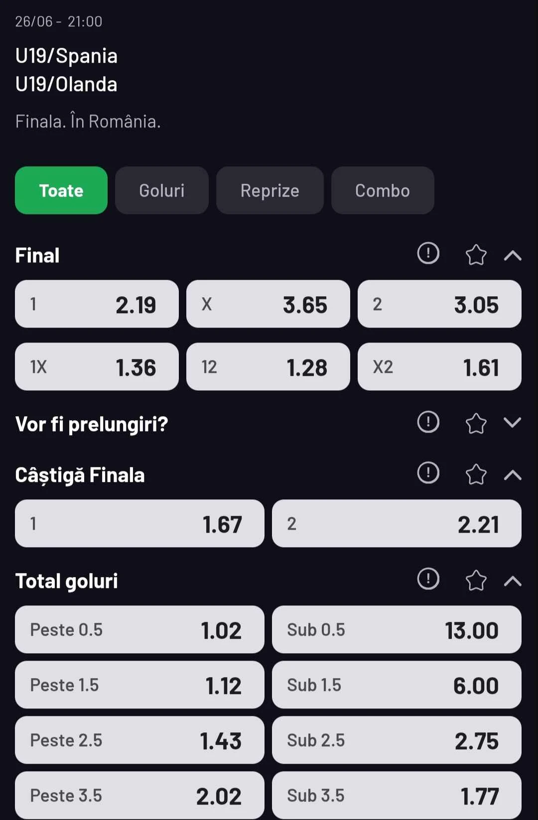 Cote pariuri Spania U19 vs Olanda U19 oferite de Maxbet