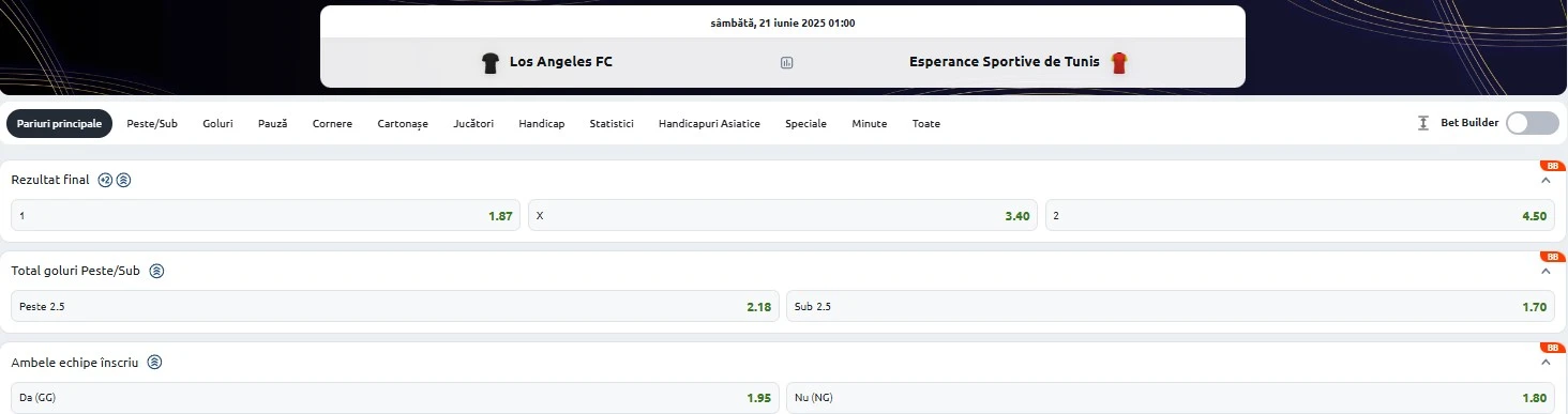 Cote pariuri Los Angeles FC - Esperance Tunis