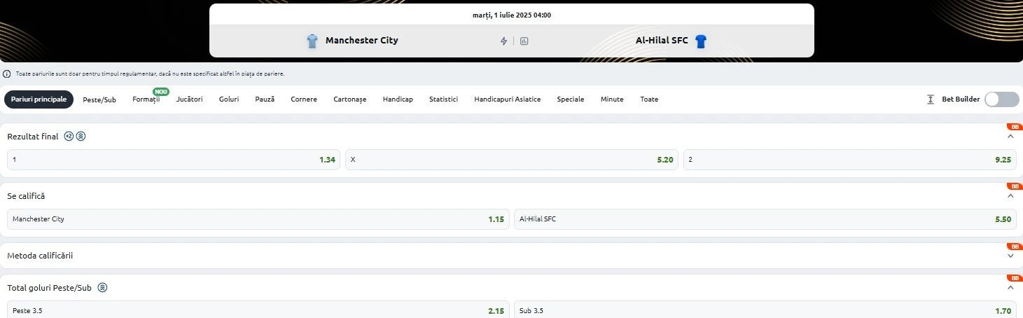 Cote pariuri Manchester City - Al Hilal