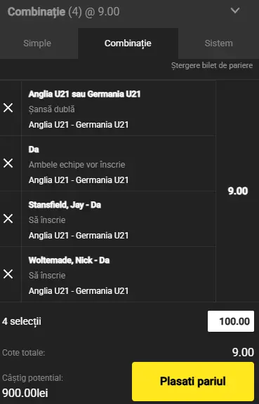 Pariuri Speciale Anglia U21 - Germania U21