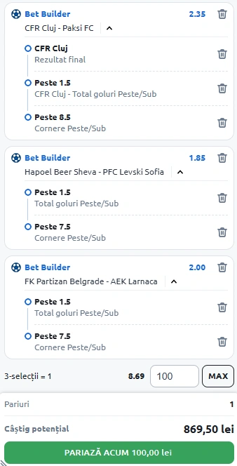Biletul Zilei Bet Builder din 17 iulie 2025