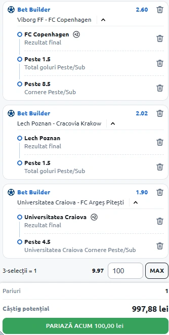 Biletul Zilei Bet Builder din 18 iulie 2025
