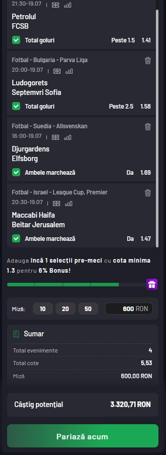 Biletul Zilei MaxBet din 19 iulie 2025