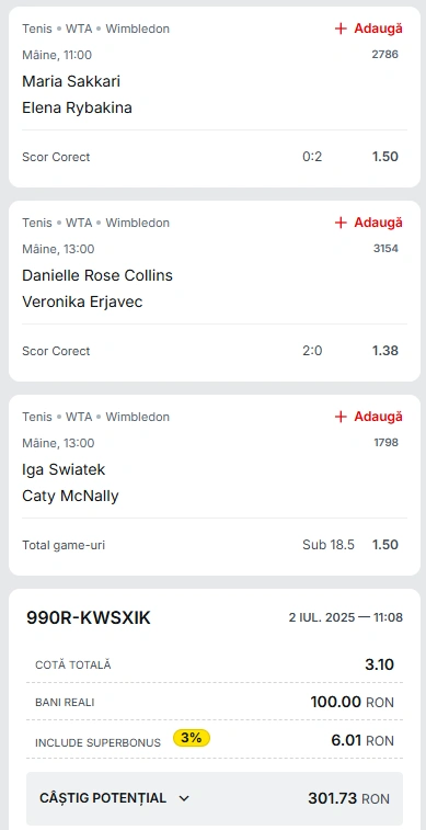 Biletul Zilei Wimbledon din 3 iulie 2025