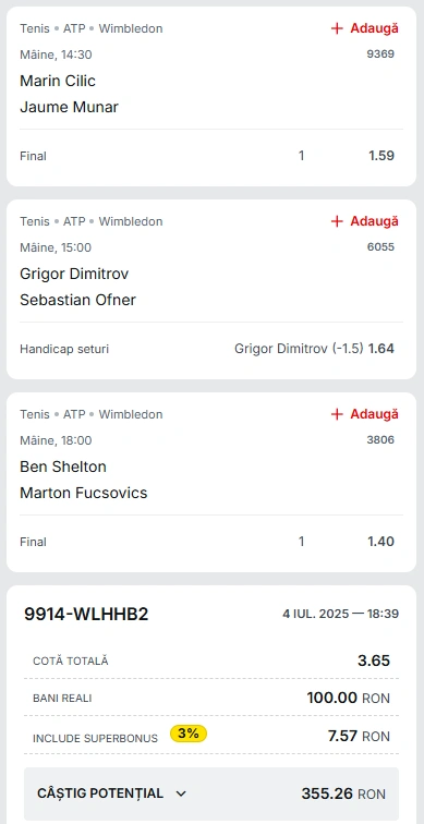 Biletul Zilei Wimbledon din 5 iulie 2025