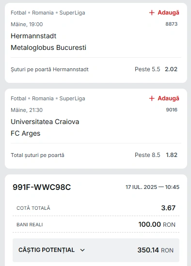 Biletul Zilei din Pariuri Speciale 18.07.2025