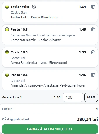Biletul Zilei din Tenis 08.07.2025