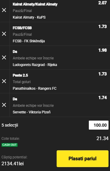 Biletul Zilei din preliminariile UCL 29.07.2025