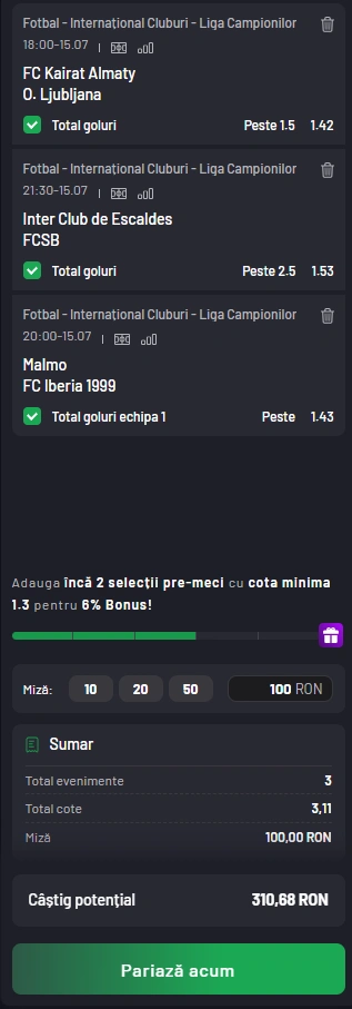 Biletul Zilei pe goluri din 15 iulie 2025