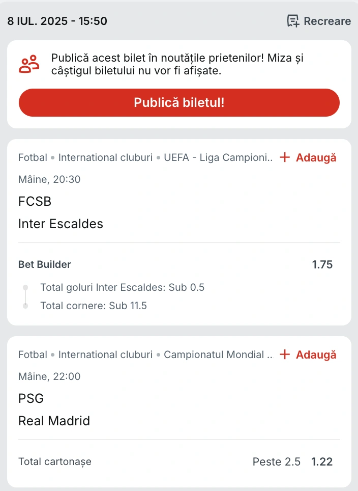 Biletul zilei din fotbal la Superbet, 9 iulie 2025