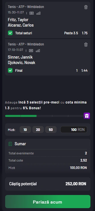 Cota 2 din Tenis 11 iulie 2025