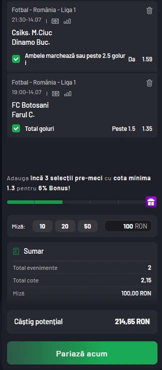 Cota 2 din fotbal 14 iulie 2025