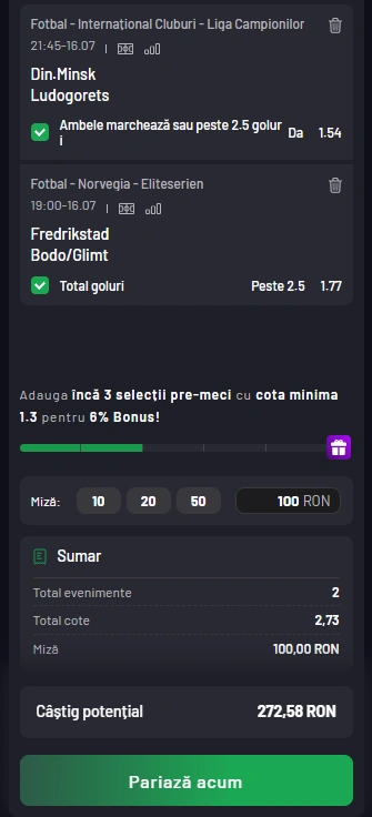Cota 2 din fotbal 16.07.2025