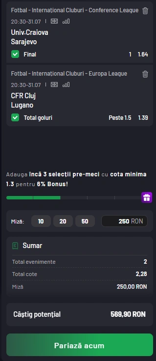 Cota 2 din fotbal 31.07.2025