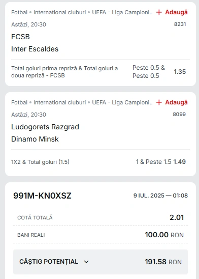 Cota 2 din preliminariile Champions League 09.07.2025