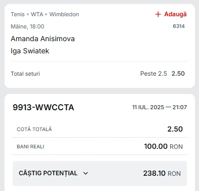 Cota 2 din tenis 12 iulie 2025