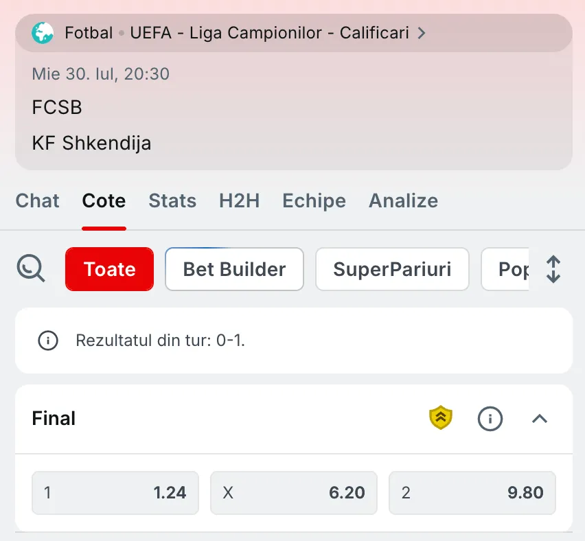 Cote Pariuri FCSB vs Shkendija la Superbet