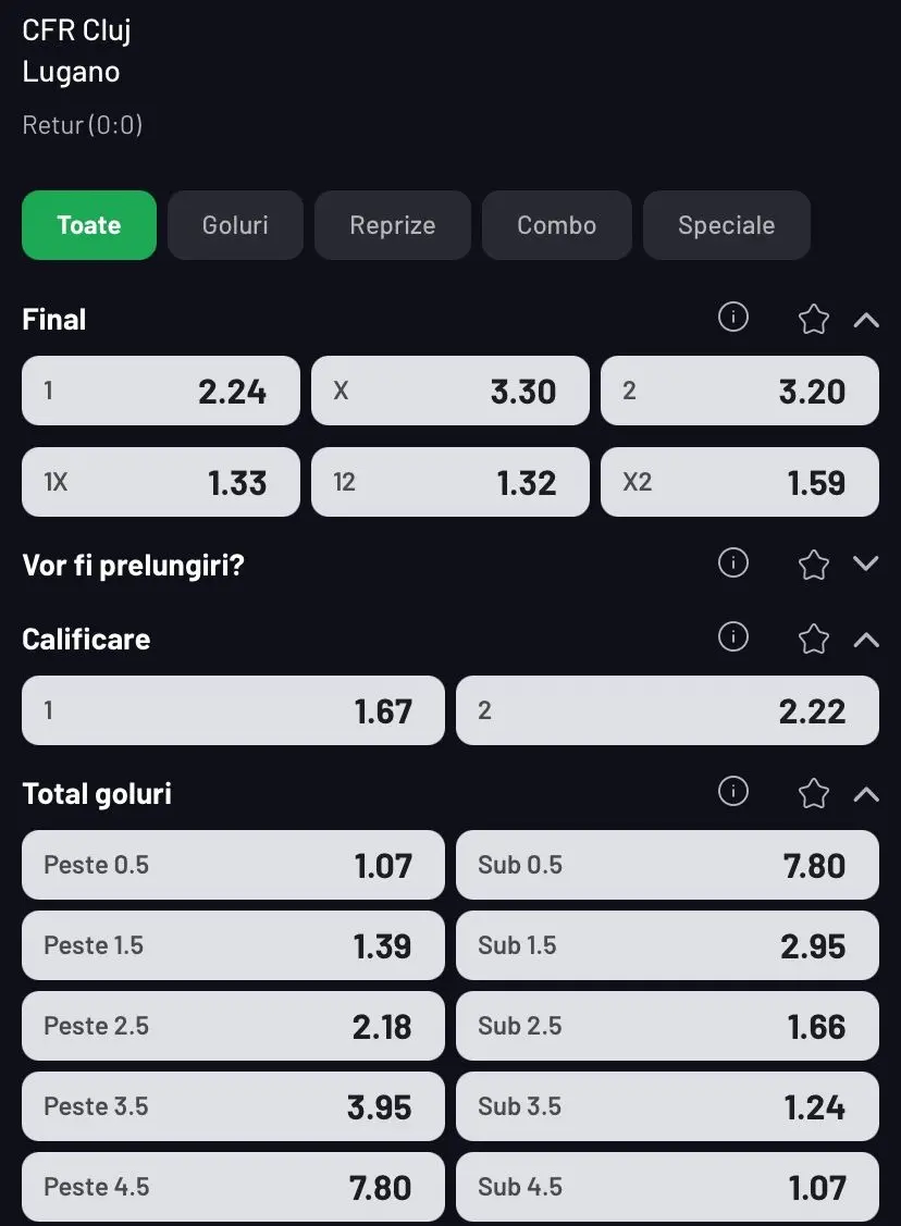Cote pariuri CFR Cluj vs Lugano propuse de MaxBet