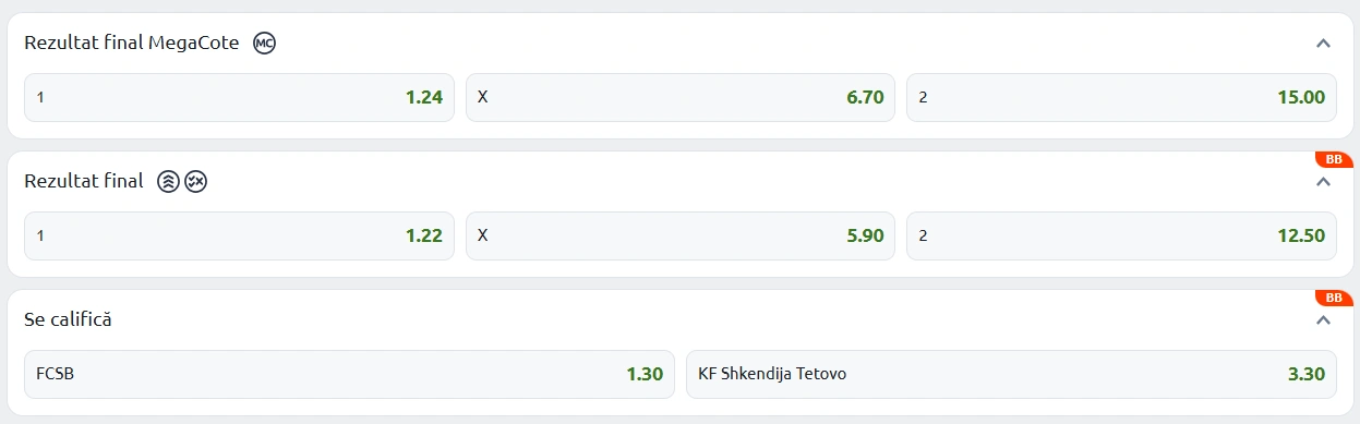 Cote pariuri FCSB Shkendija Betano