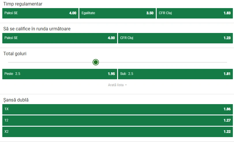 Cote pariuri Paks vs CFR Cluj la Unibet