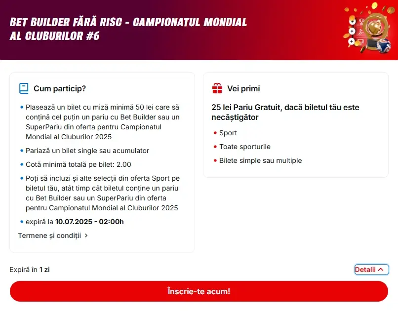 Termeni și Condiții pentru 25 lei Pariul Gratuit Superbet