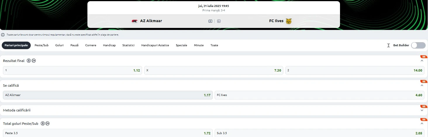 Cote pariuri AZ Alkmaar vs Ilves