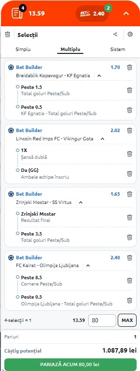 Biletul zilei azi din Preliminariile Champions League 15.07.2025