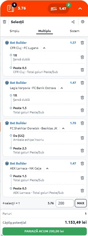 Biletul zilei din preliminariile Europa League 31.07.2025