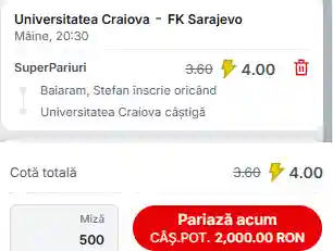Biletul Zilei la Universitatea Craiova - Sarajevo