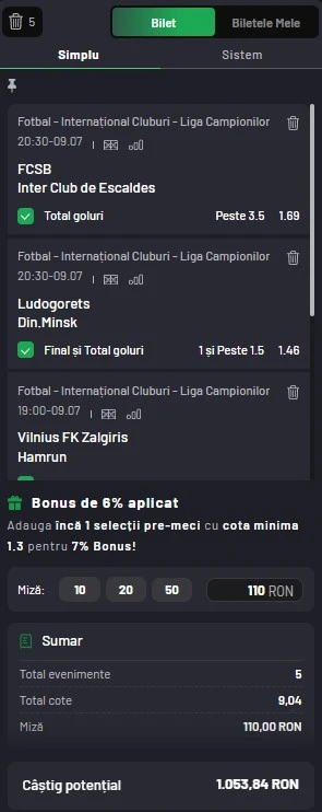 Biletul zilei azi la Maxbet 9 iulie 2025