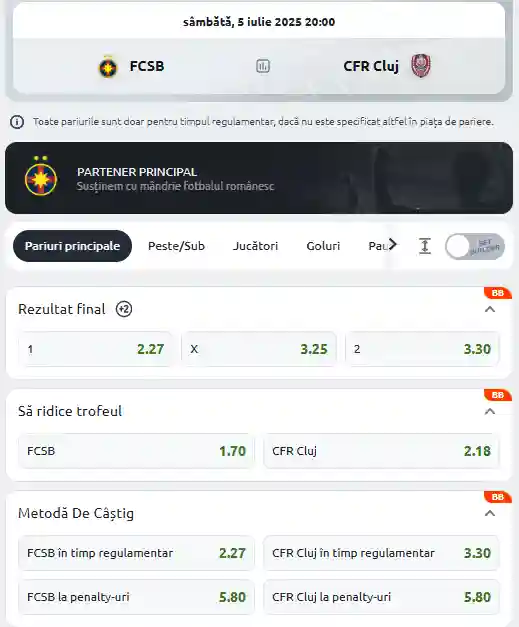 Cote Betano FCSB - CFR Cluj