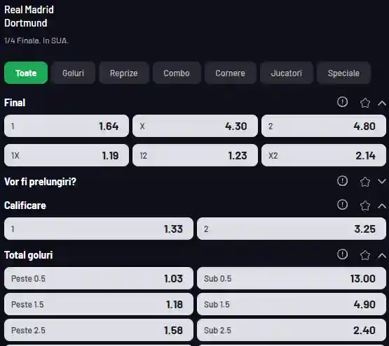 Cote Pariuri Real Madrid - Dortmund la Maxbet