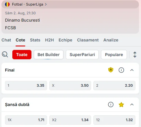 Cote Pariuri Dinamo - FCSB oferite de Superbet