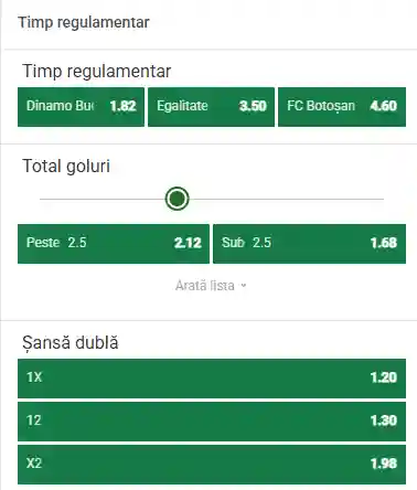 Cote Pariuri Dinamo vs FC Botoșani la Unibet