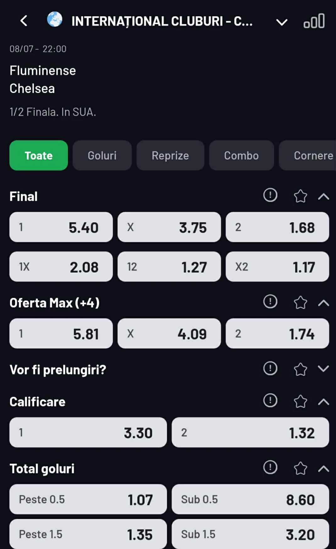 Cote pariuri Fluminense vs Chelsea de la Maxbet