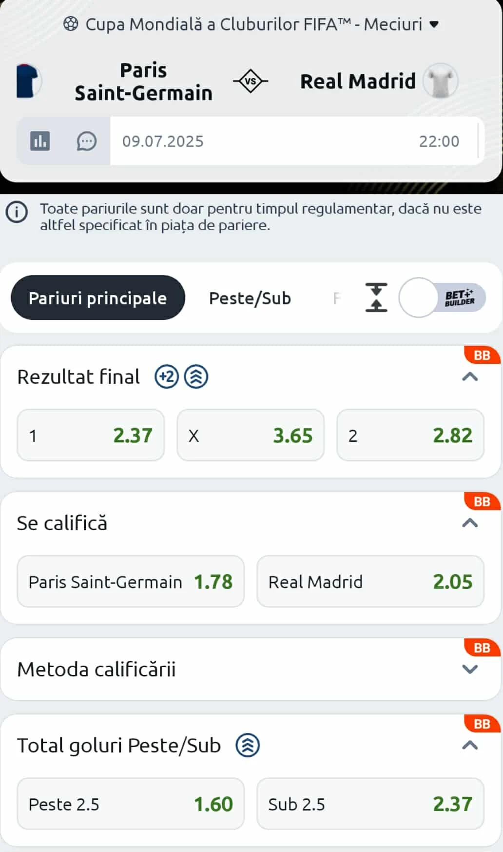Cote pariuri PSG vs Real Madrid de la Betano