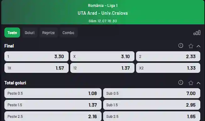 Cote pariuri UTA Arad - Universitatea Craiova