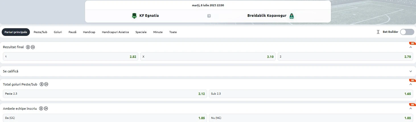 Cote pariuri Egnatia vs Breidablik