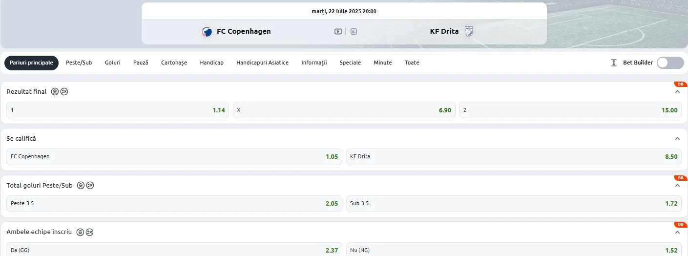 Cote pariuri FC Copenhaga - Drita