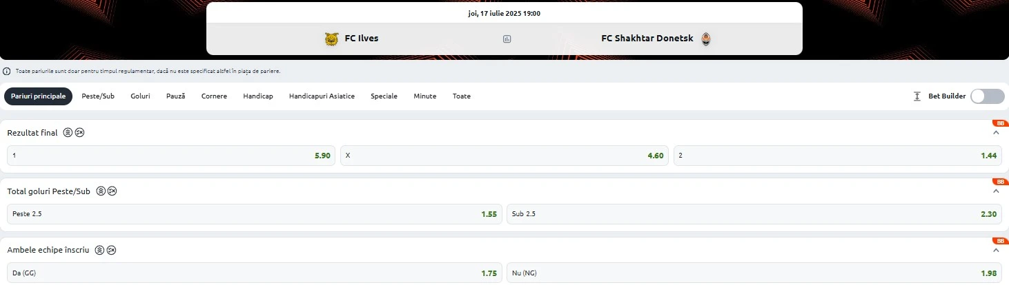 Cote pariuri Ilves vs Shakhtar
