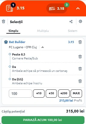 Pariuri Speciale Lugano vs CFR Cluj