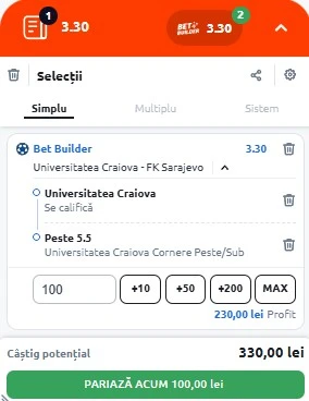 Pariuri Speciale Universitatea Craiova vs Sarajevo