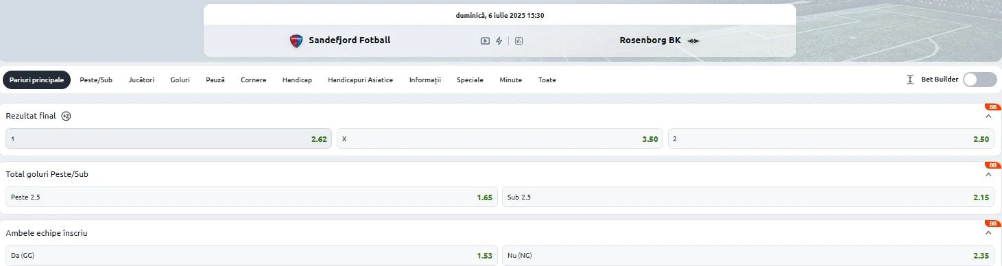 Cote pariuri Sandefjord vs Rosenborg