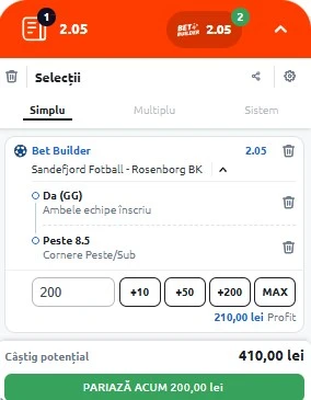 Cote la pariuri Sandefjord vs Rosenborg