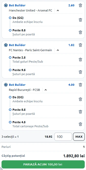 Biletul Zilei Bet Builder din 17 august 2025