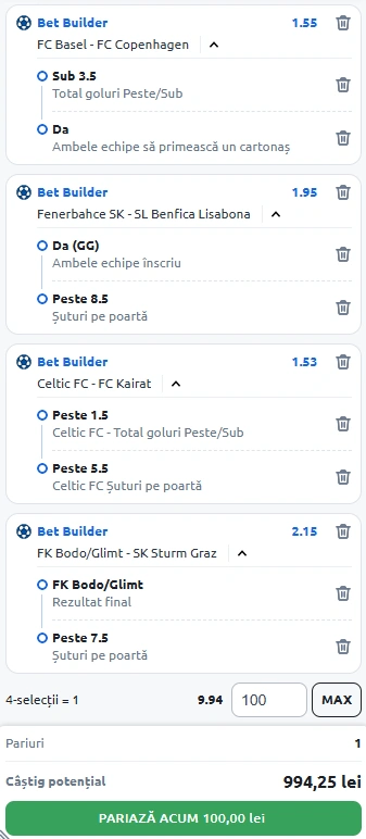 Biletul Zilei Bet Builder din 20 august 2025