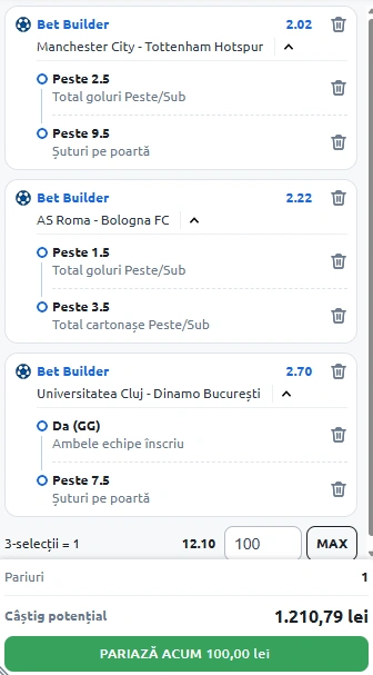 Biletul Zilei Bet Builder din 23 august 2025